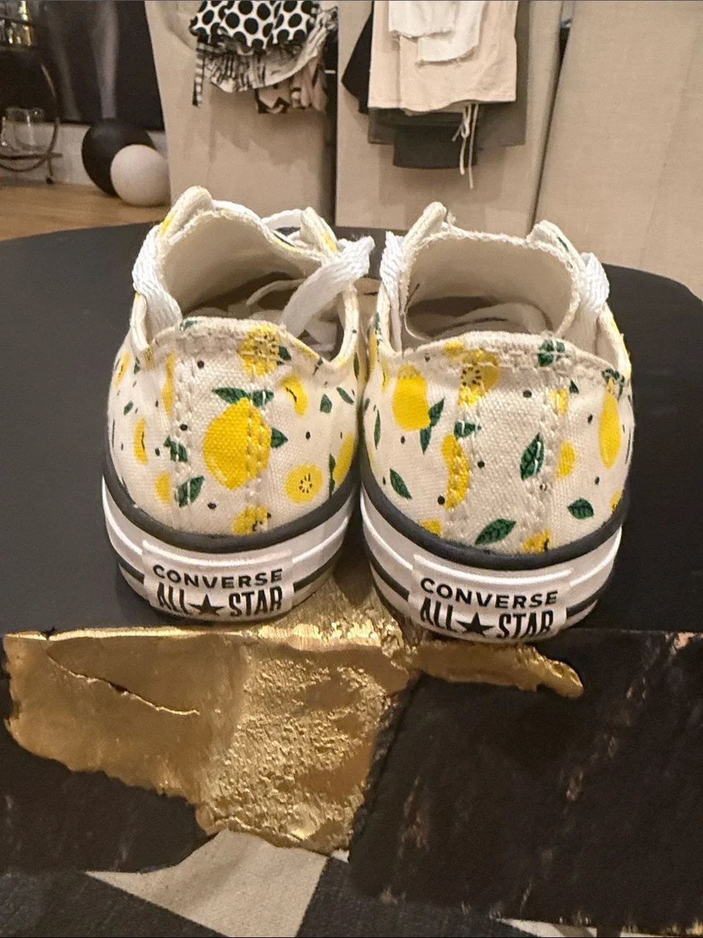 Converse All Star Kids White Low Top Sneakers with Yellow Lemon Print